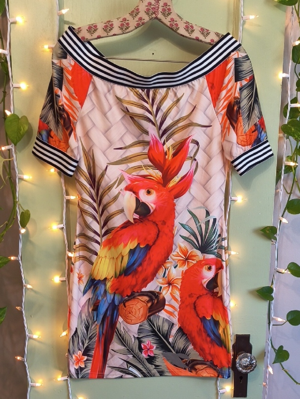 Women's Chicme Tropical Macaw Vibrant Red Yellow Blue Paradise Dress L